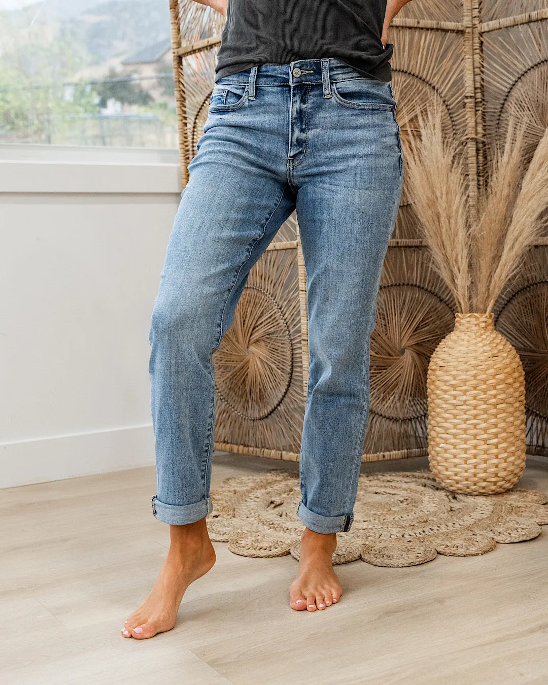 Judy Blue Evalina Roll Hem Boyfriend Jeans