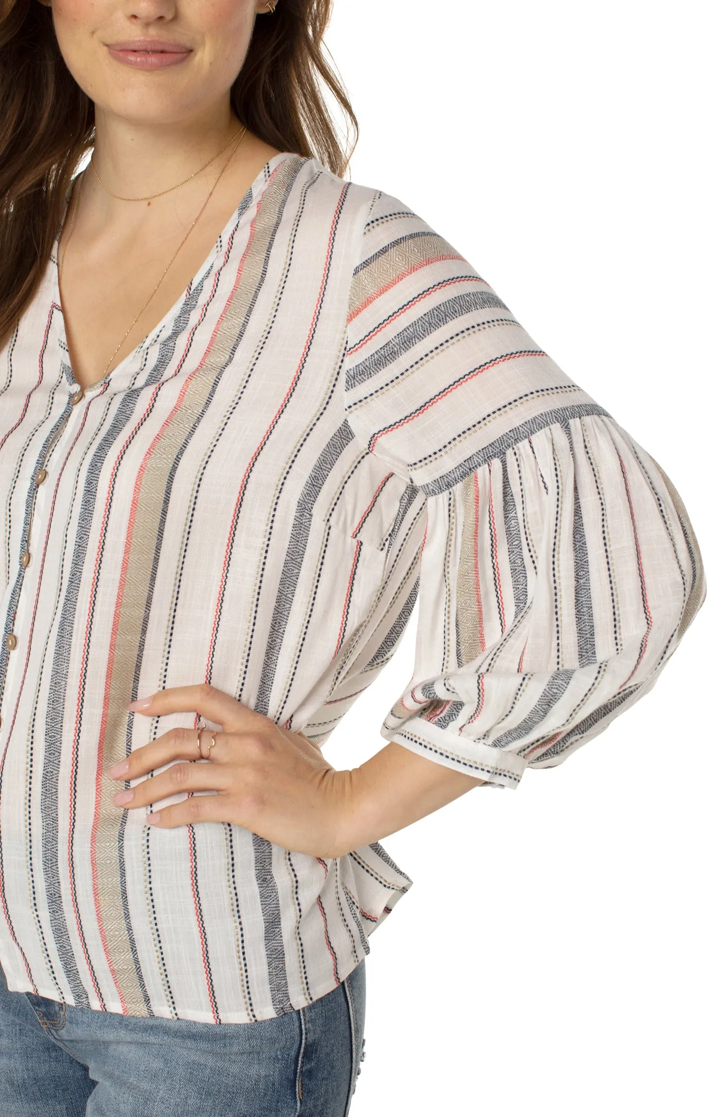 Liverpool 3/4 sleeve button from peasant blouse (multi color stripe)