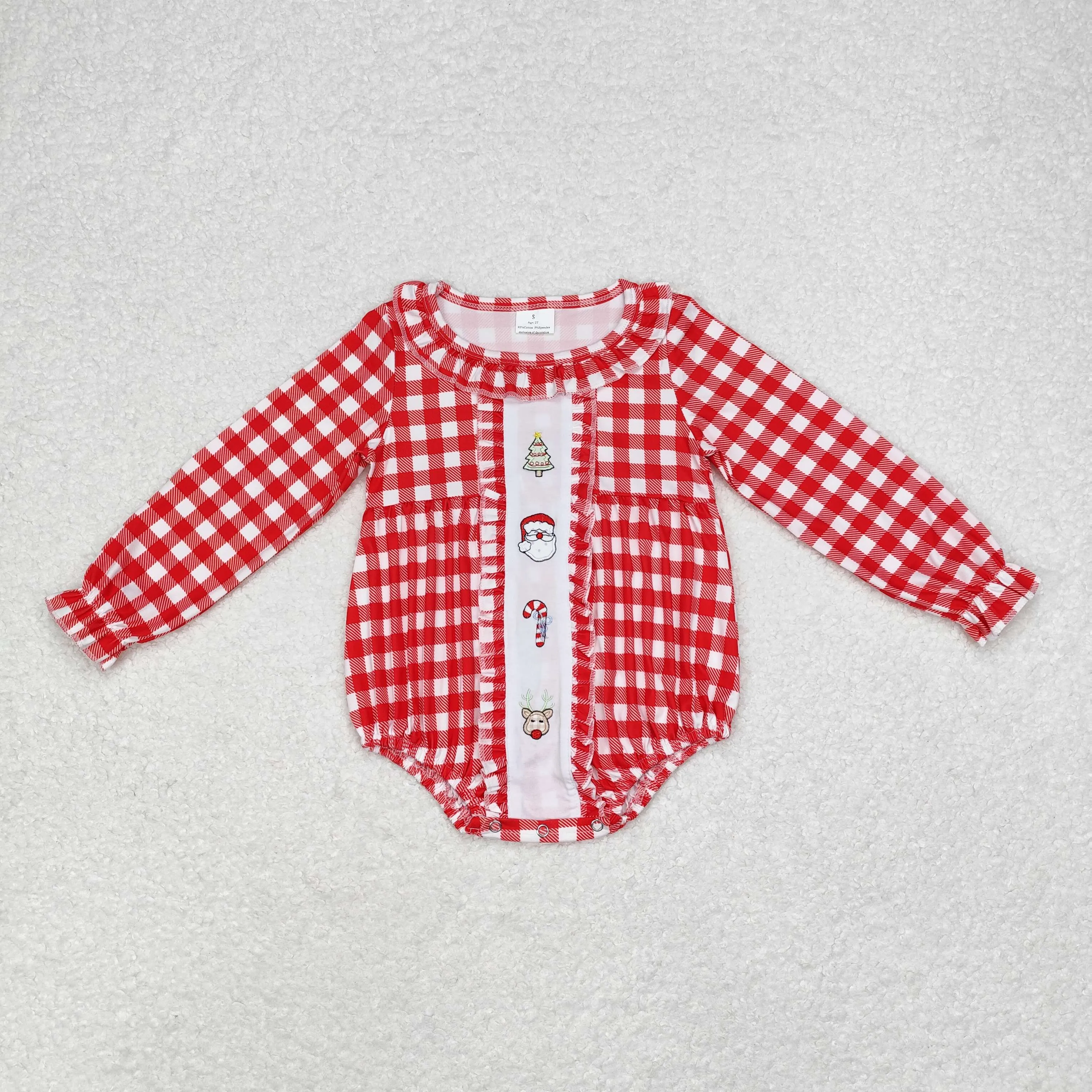 LR1302   baby girl clothes embroidery santa girl christmas winter bubble