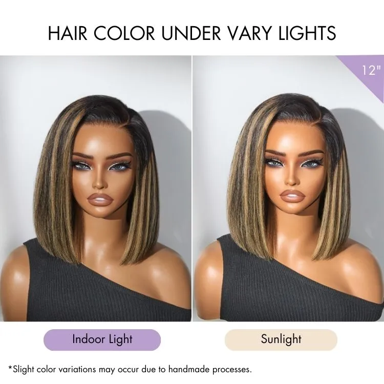 Luvme All-Day Comfort Wig Blonde Highlight Blunt Cut Bob Glueless Minimalist HD Lace Short Bob Wig Pre-Cut Lace