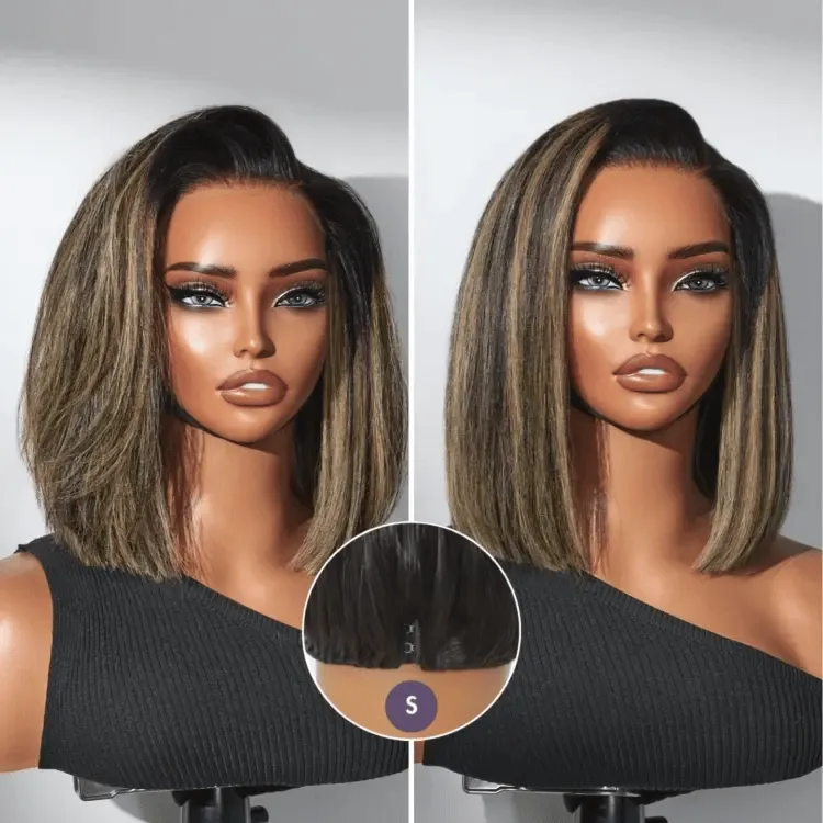 Luvme All-Day Comfort Wig Blonde Highlight Blunt Cut Bob Glueless Minimalist HD Lace Short Bob Wig Pre-Cut Lace