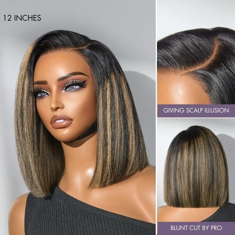 Luvme All-Day Comfort Wig Blonde Highlight Blunt Cut Bob Glueless Minimalist HD Lace Short Bob Wig Pre-Cut Lace