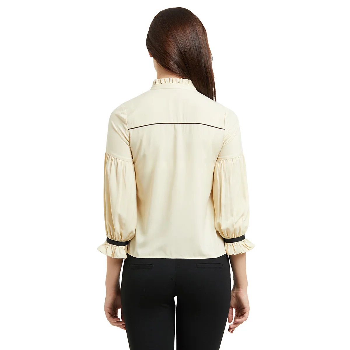Mandarin Collar Shirt with frills and long sleeves