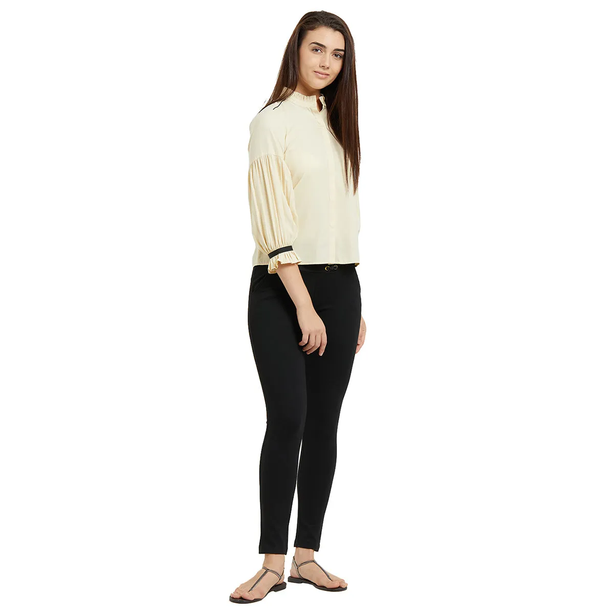 Mandarin Collar Shirt with frills and long sleeves