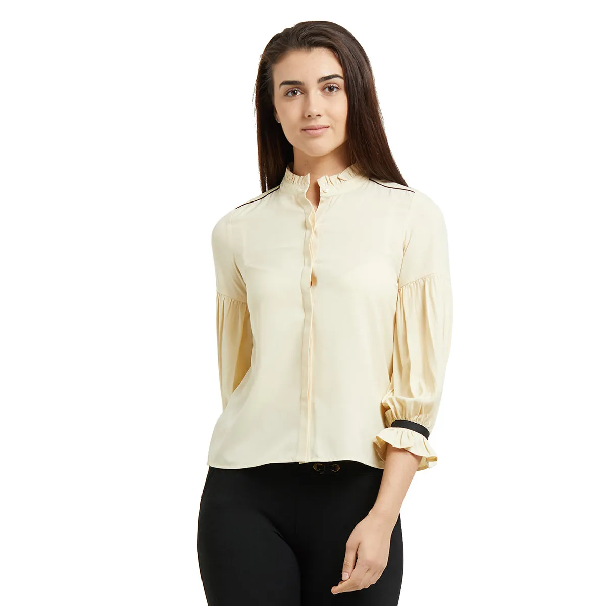 Mandarin Collar Shirt with frills and long sleeves