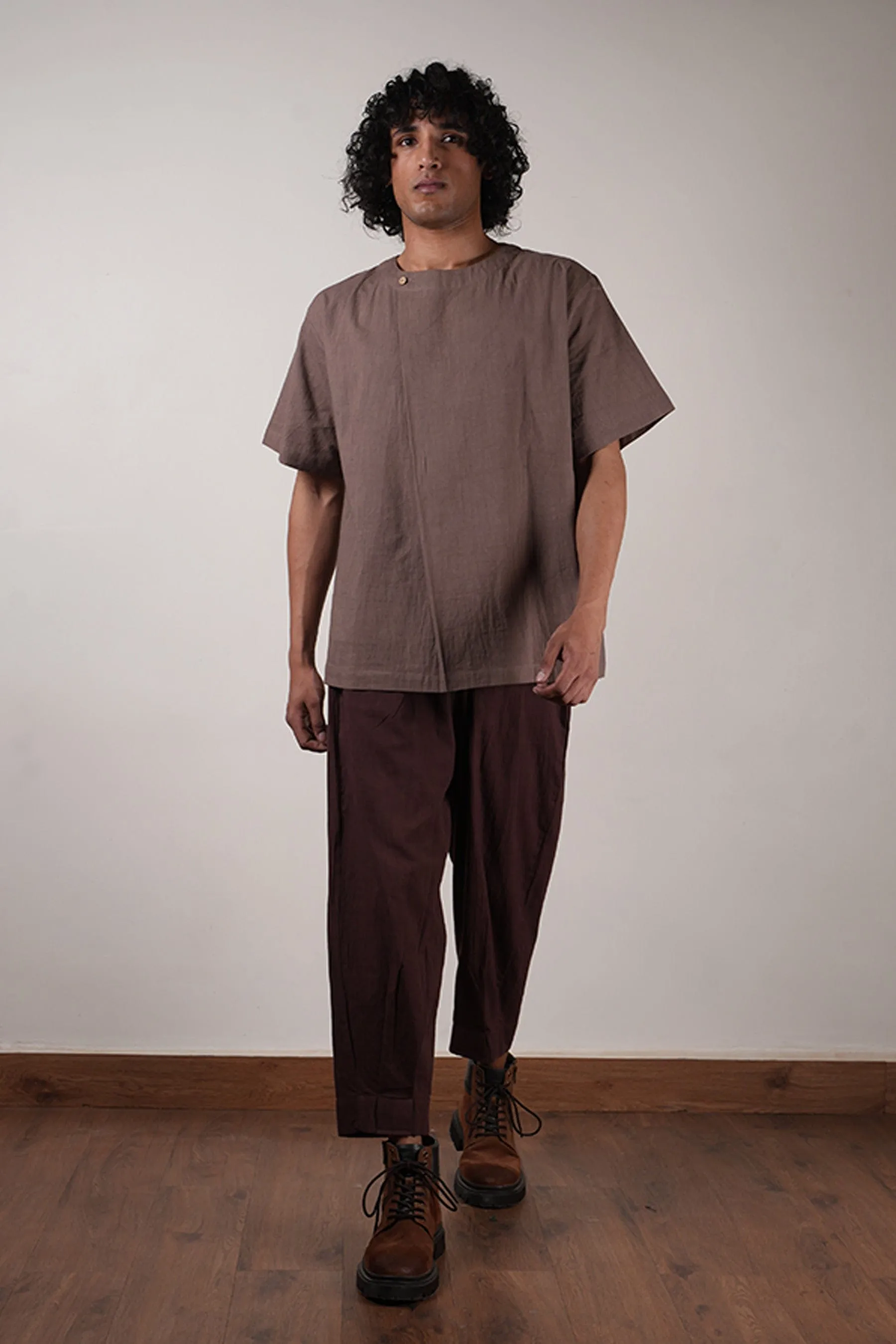 Men's Brown Pleated Trousers