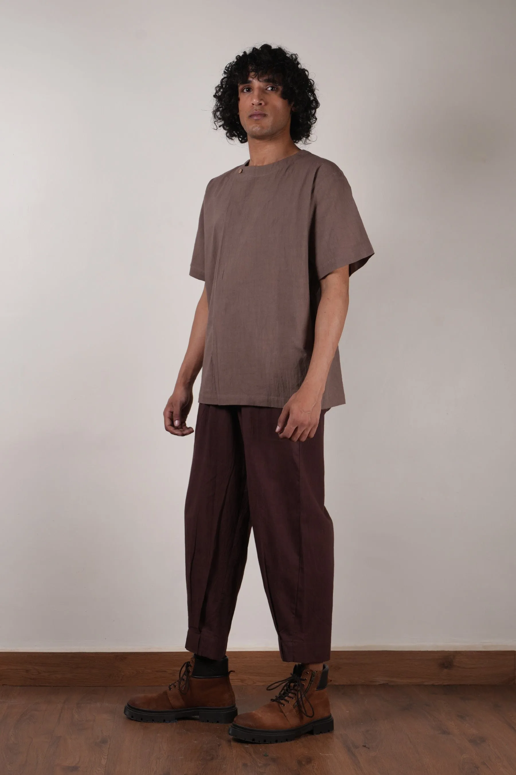 Men's Brown Pleated Trousers