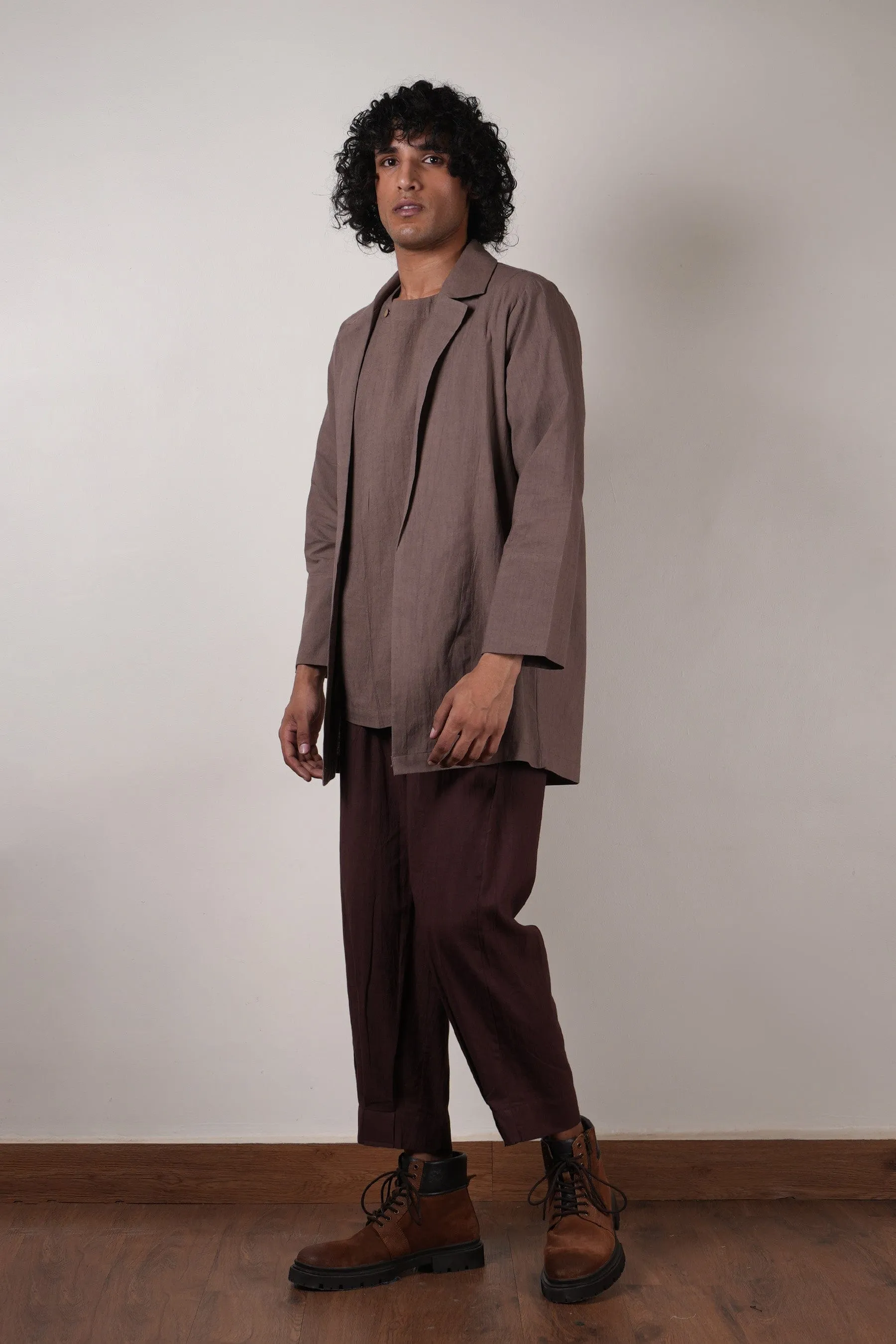 Men's Brown Pleated Trousers
