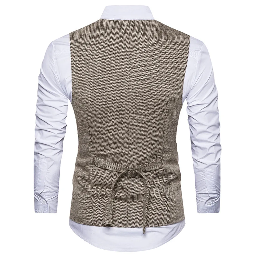 Men's V-neck Double Breasted Belt Design Waistcoat