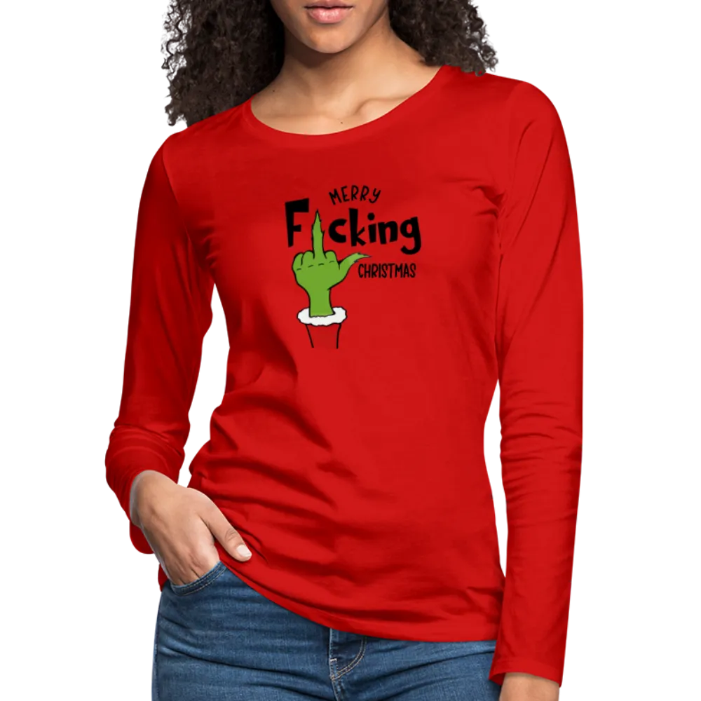 Merry F*cking Christmas Grumpy Middle Finger Women's Premium Long Sleeve T-Shirt