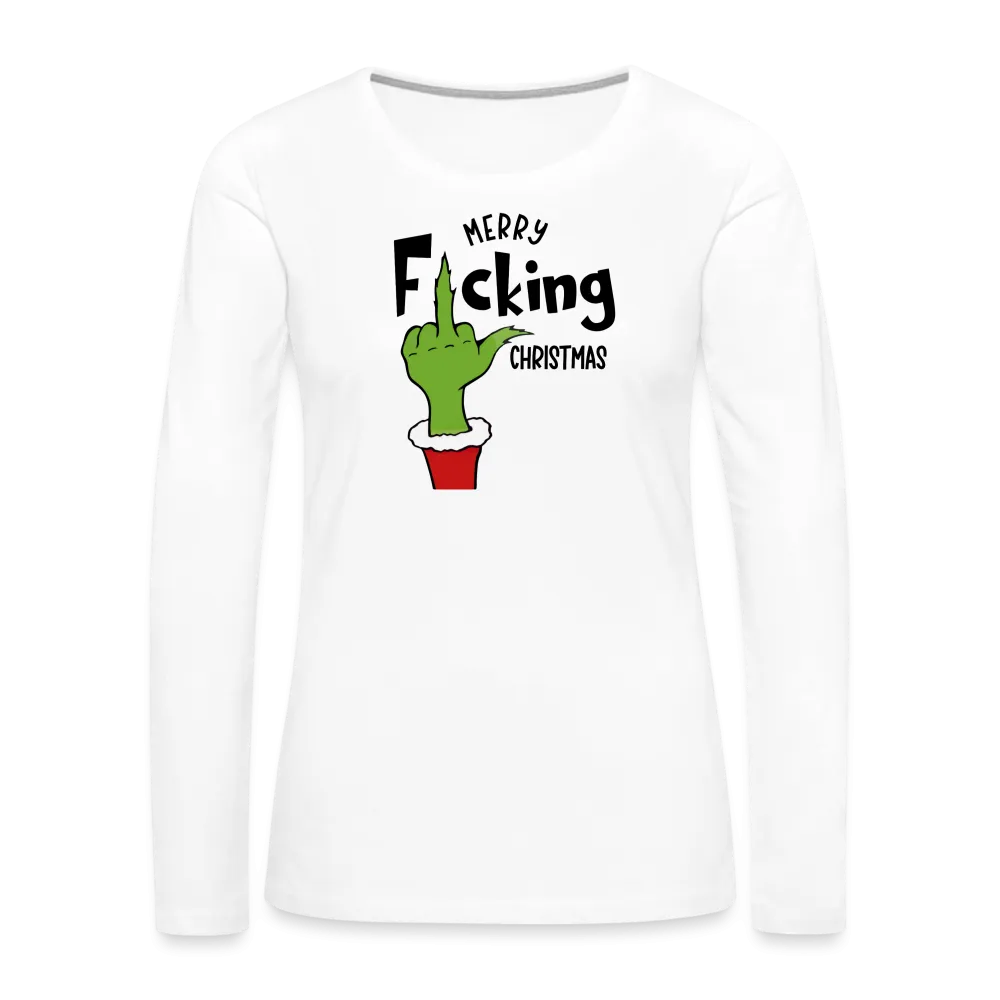 Merry F*cking Christmas Grumpy Middle Finger Women's Premium Long Sleeve T-Shirt