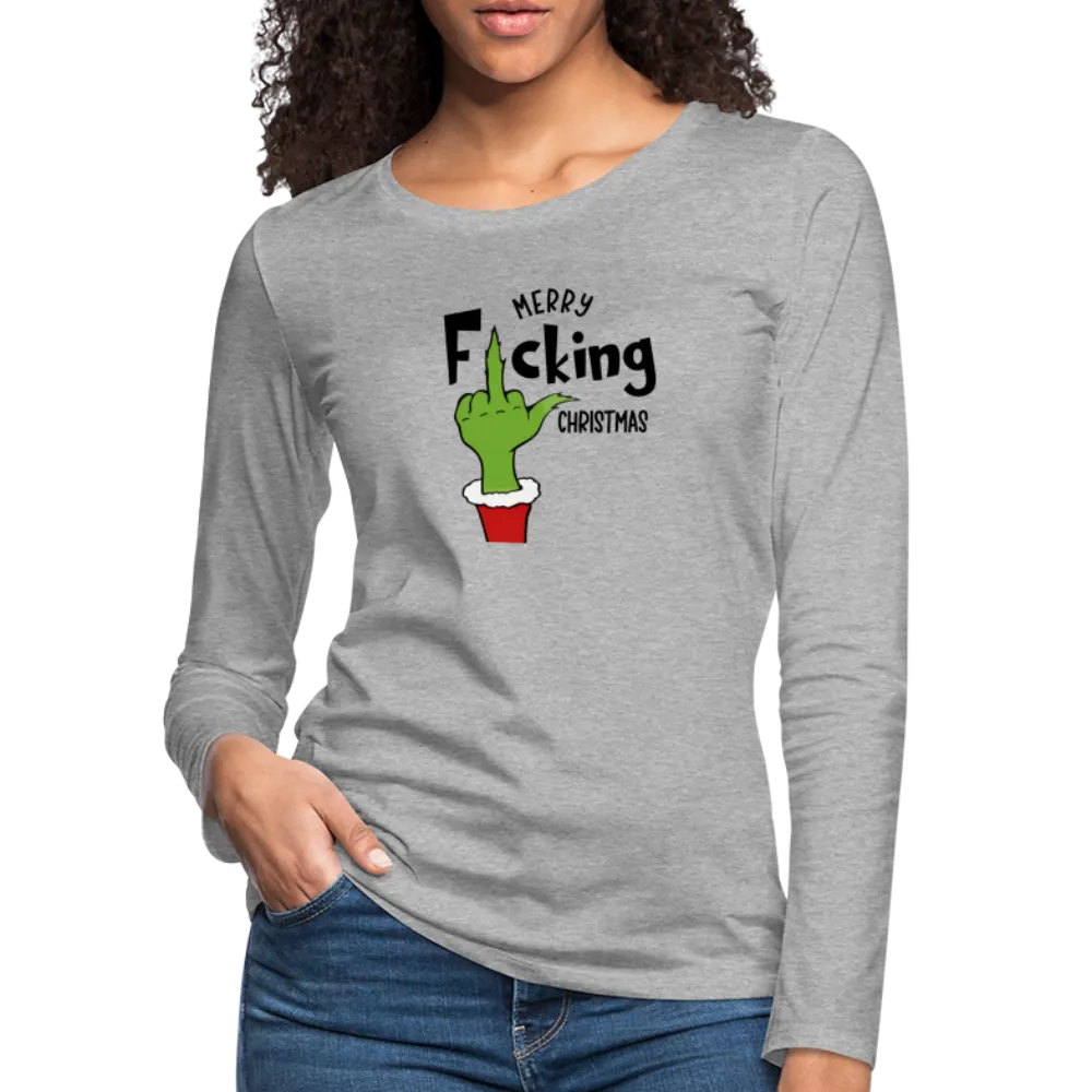 Merry F*cking Christmas Grumpy Middle Finger Women's Premium Long Sleeve T-Shirt