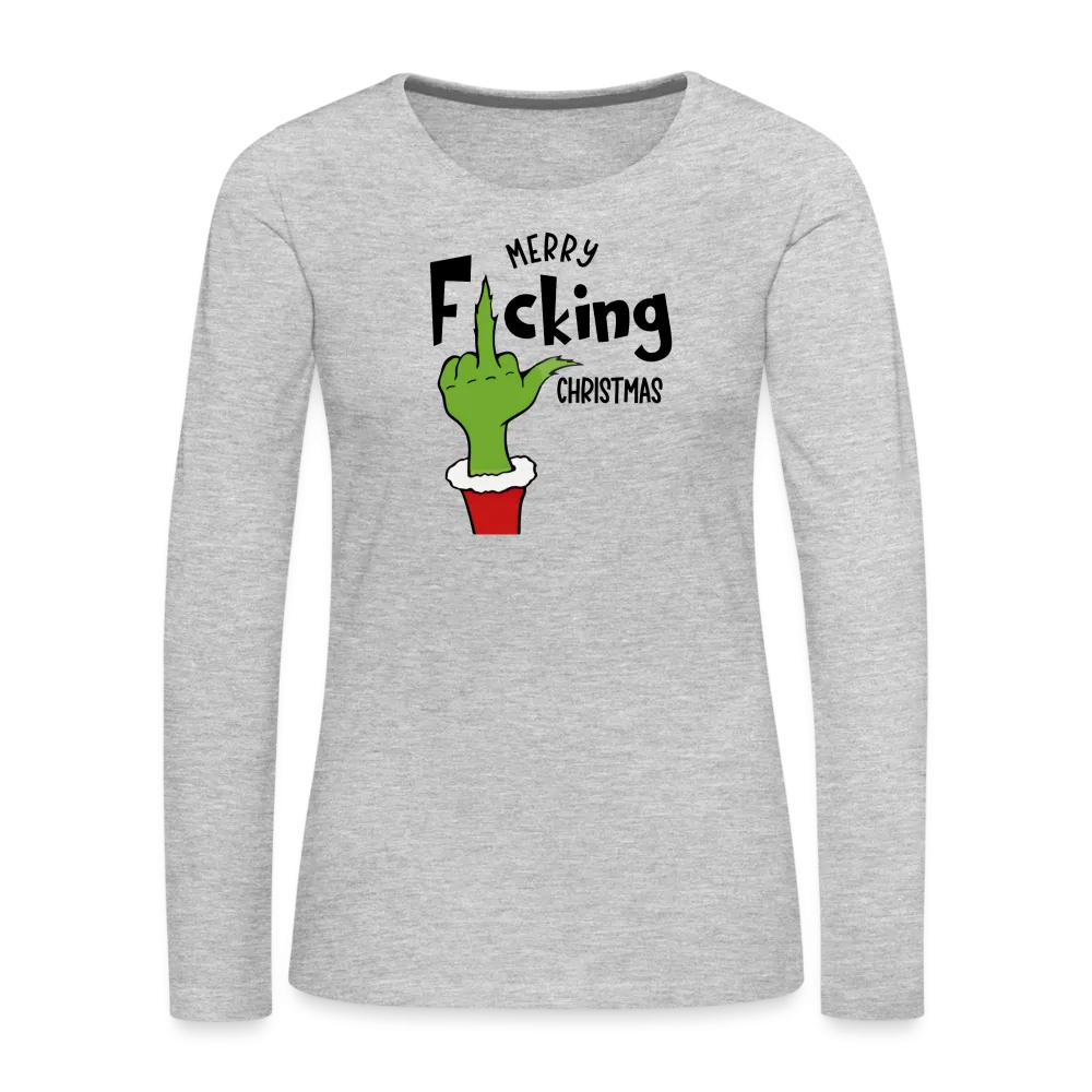 Merry F*cking Christmas Grumpy Middle Finger Women's Premium Long Sleeve T-Shirt