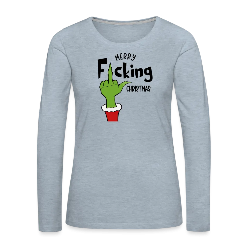 Merry F*cking Christmas Grumpy Middle Finger Women's Premium Long Sleeve T-Shirt