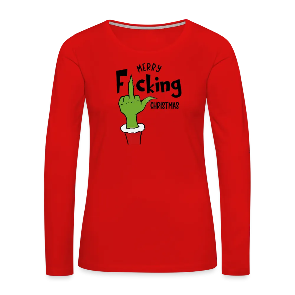 Merry F*cking Christmas Grumpy Middle Finger Women's Premium Long Sleeve T-Shirt
