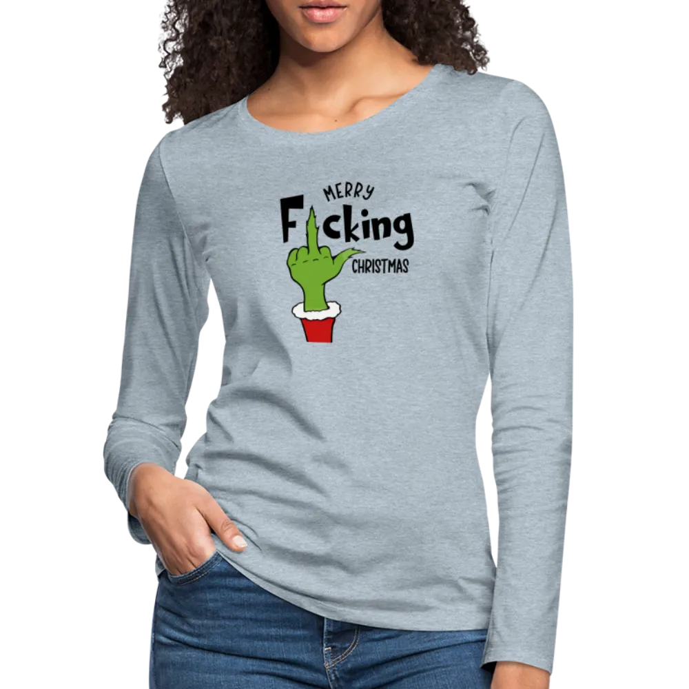 Merry F*cking Christmas Grumpy Middle Finger Women's Premium Long Sleeve T-Shirt