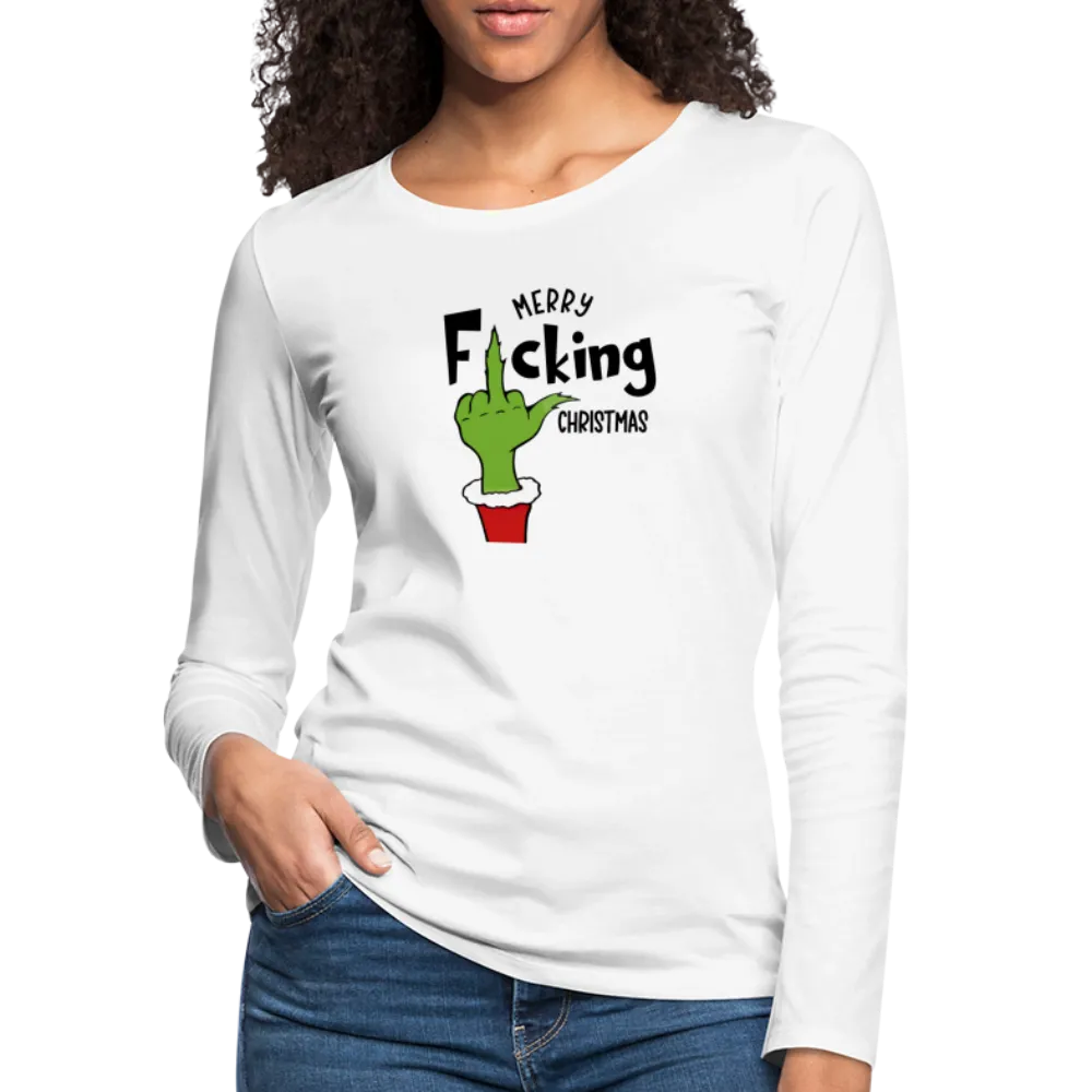 Merry F*cking Christmas Grumpy Middle Finger Women's Premium Long Sleeve T-Shirt
