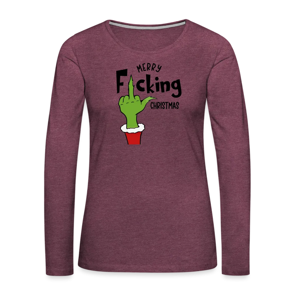 Merry F*cking Christmas Grumpy Middle Finger Women's Premium Long Sleeve T-Shirt