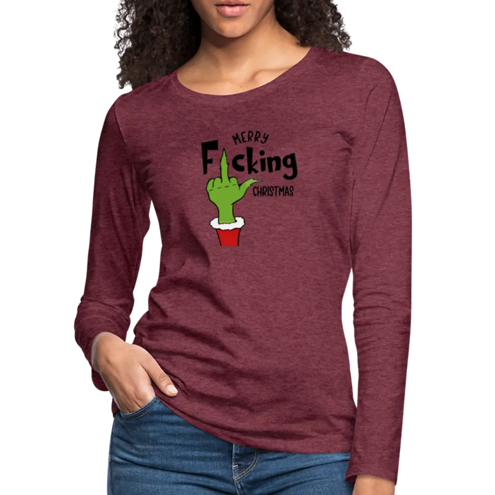 Merry F*cking Christmas Grumpy Middle Finger Women's Premium Long Sleeve T-Shirt