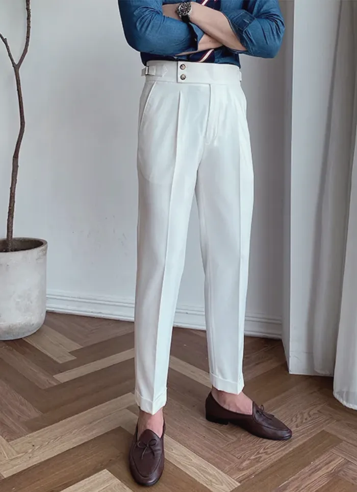 Mid-High Waist Italian Trousers - White