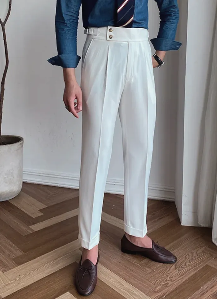 Mid-High Waist Italian Trousers - White