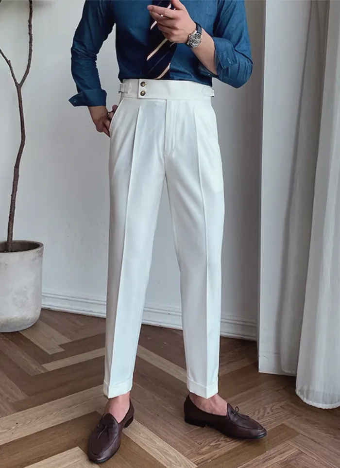Mid-High Waist Italian Trousers - White