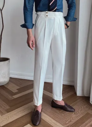 Mid-High Waist Italian Trousers - White