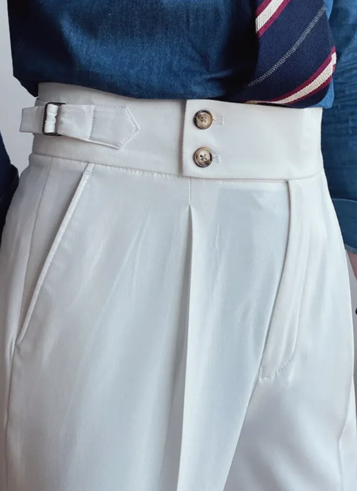 Mid-High Waist Italian Trousers - White