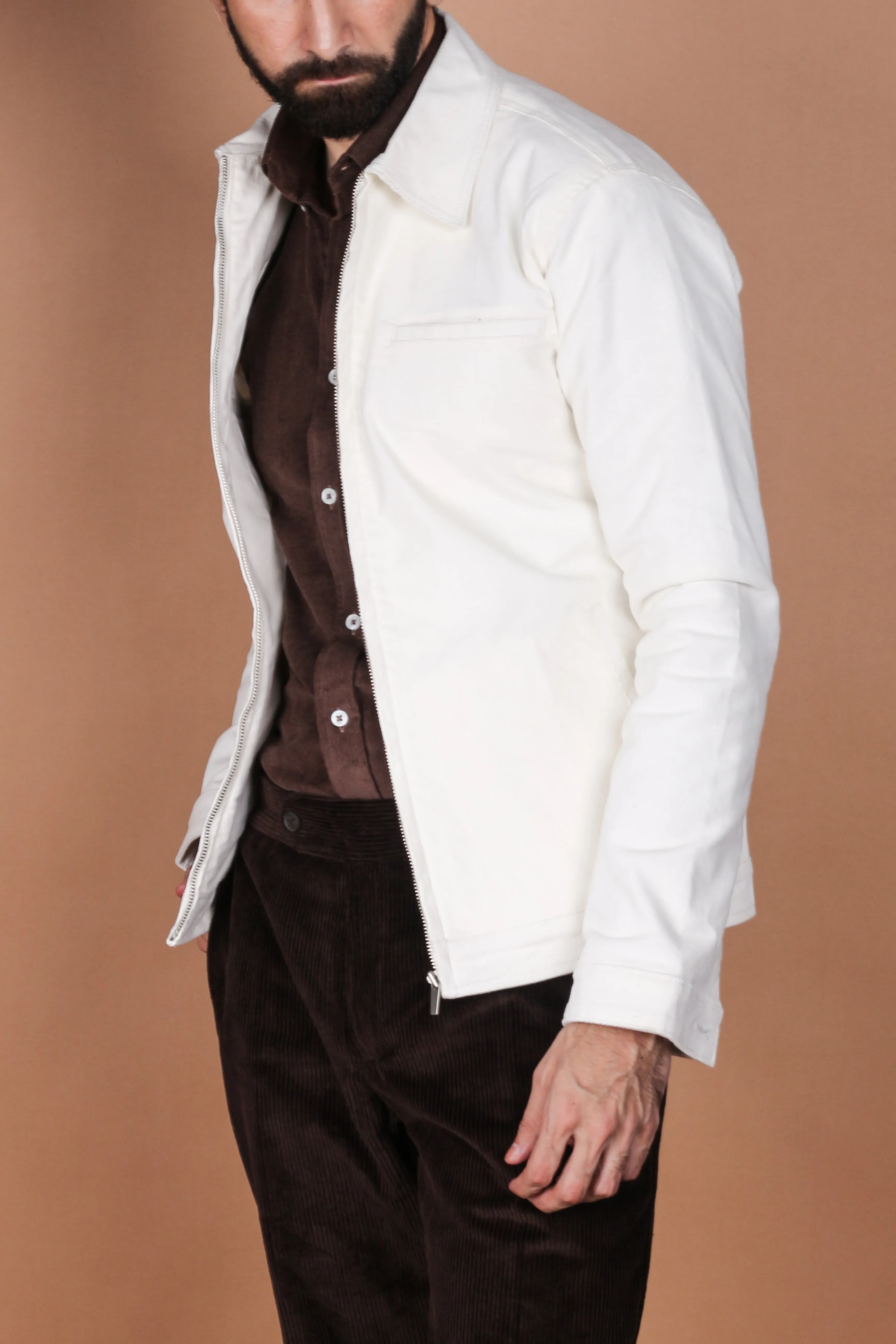 Milky White Corduroy Zipper Jacket