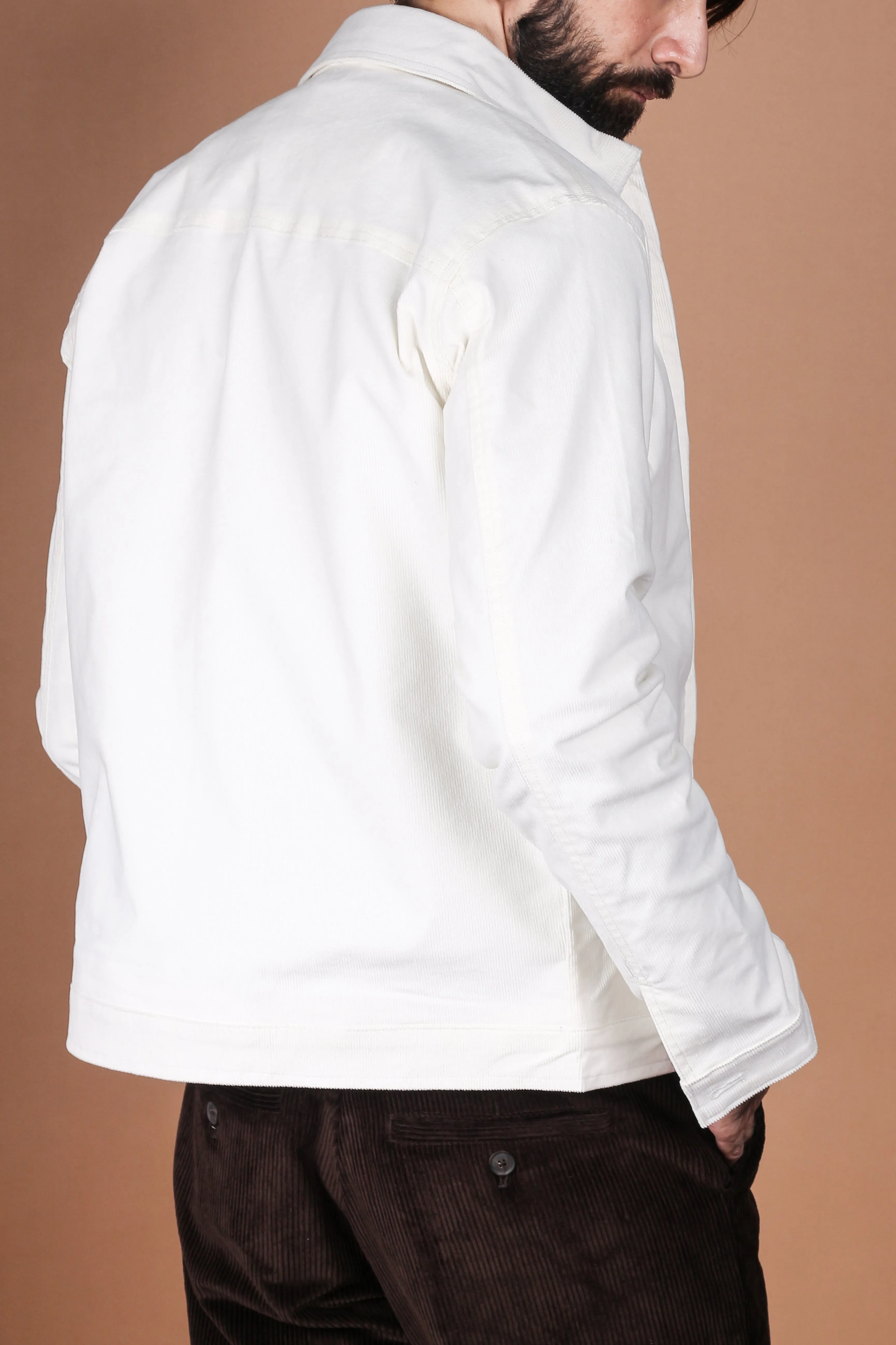 Milky White Corduroy Zipper Jacket