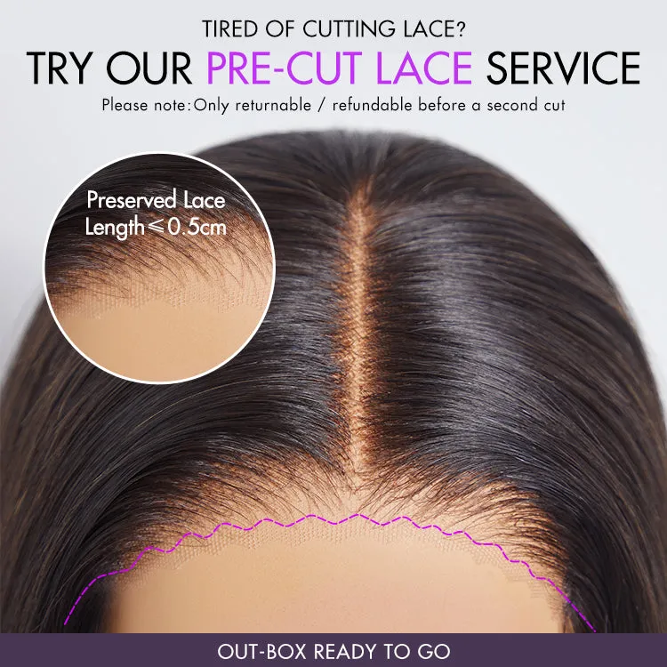 Natural Look Yaki Texture Layered Bangs Bob Wig Glueless Minimalist HD Lace Human Hair Wig Pre-Cut Lace
