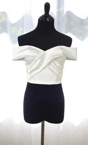 Off-the-shoulder French matte satin wedding dress top