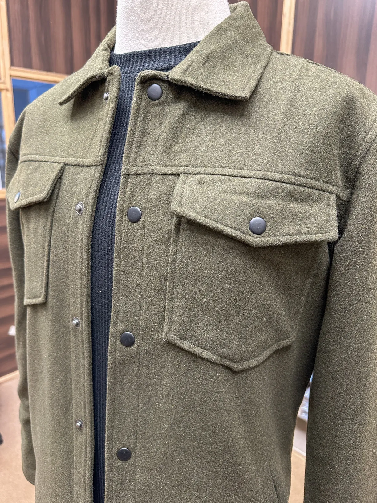 Olive Wool Shacket- Men