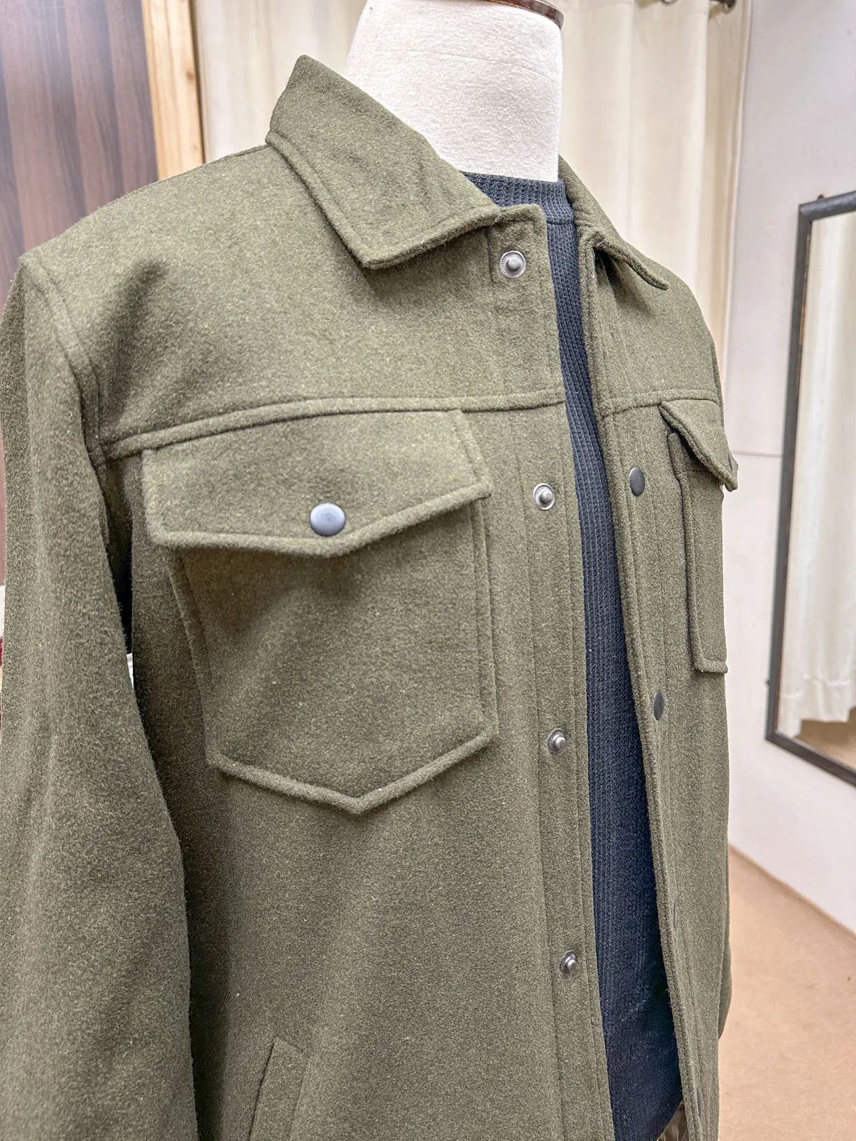 Olive Wool Shacket- Men