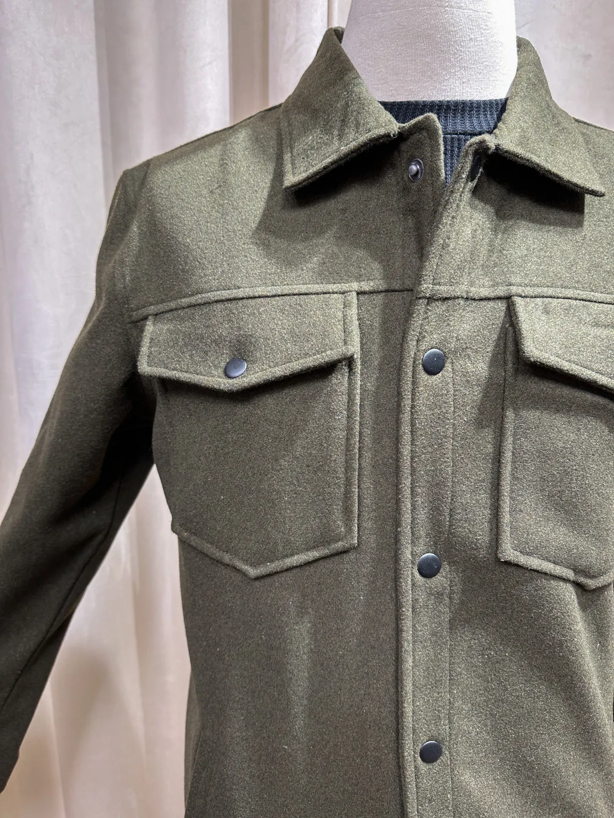 Olive Wool Shacket- Men
