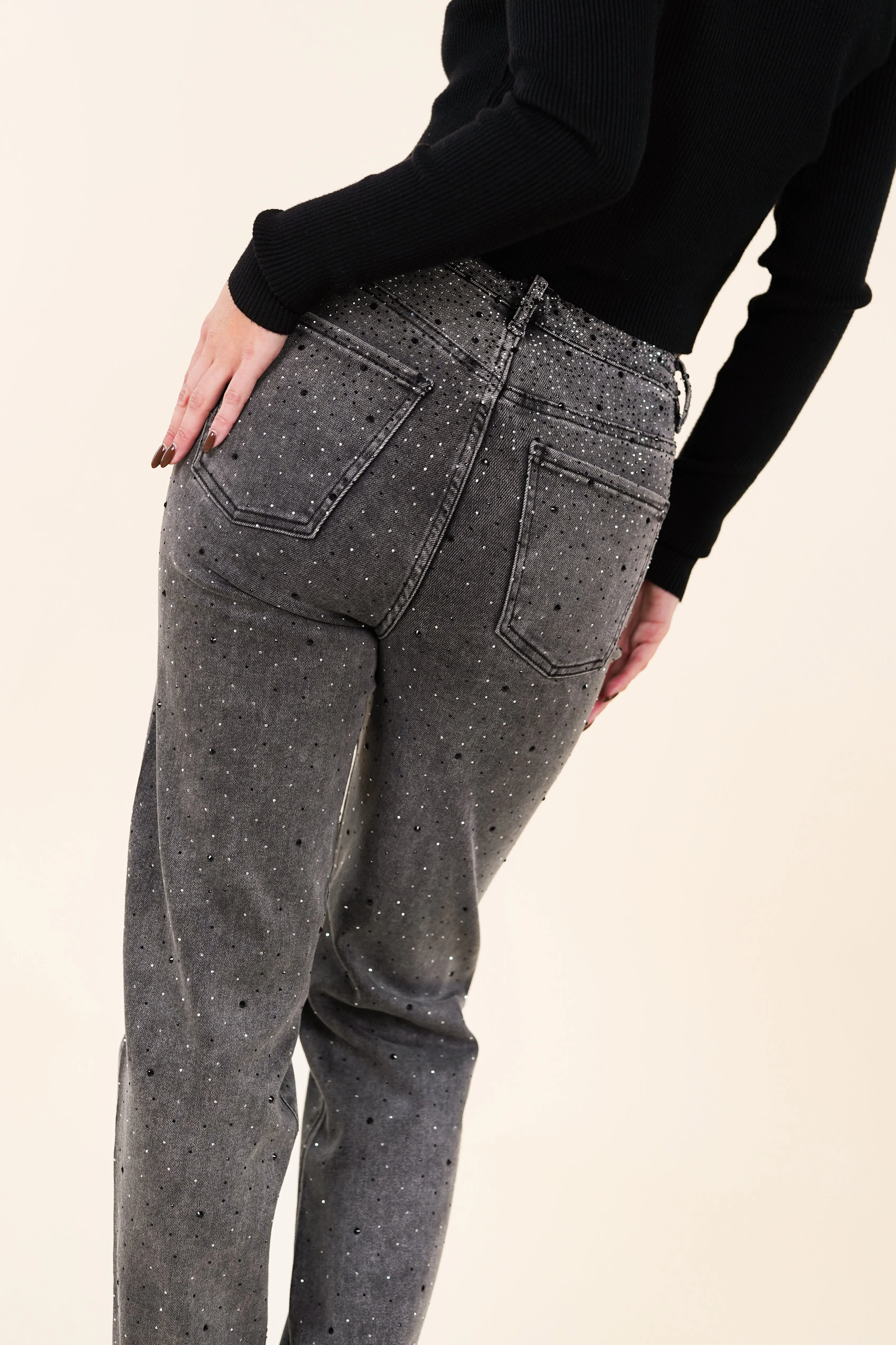 Petite straight leg jeans met strass grijs - Jody
