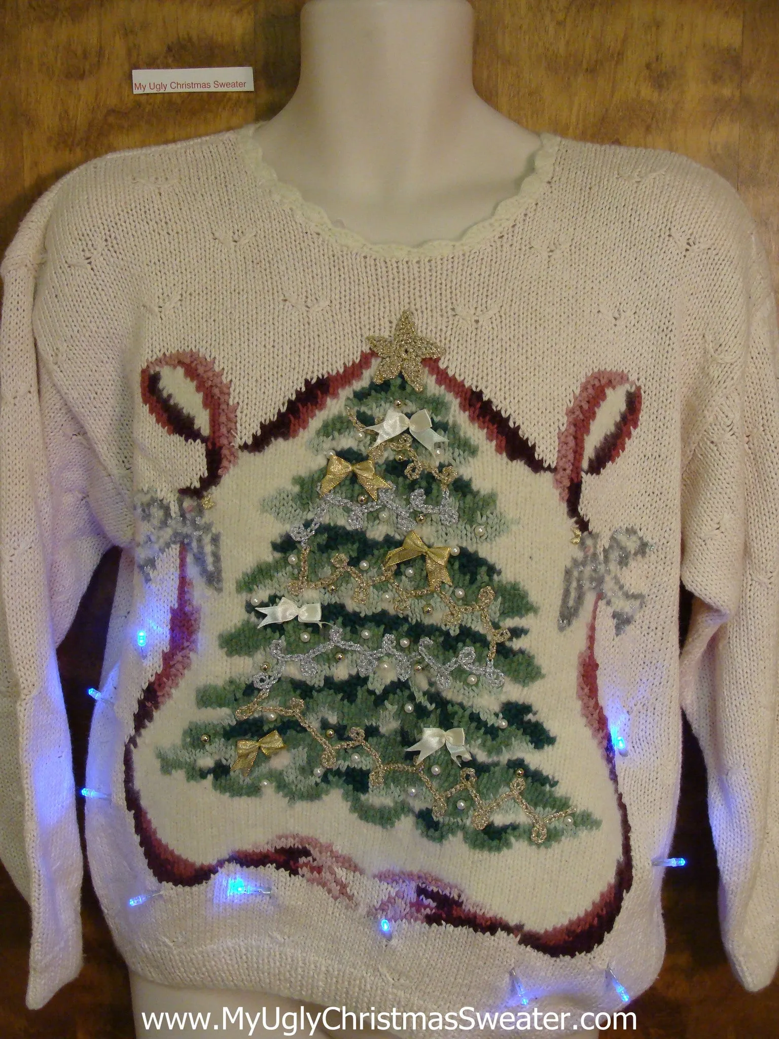 Pink 80s Masterpiece with Tree Light Up Ugly Christmas Jumper