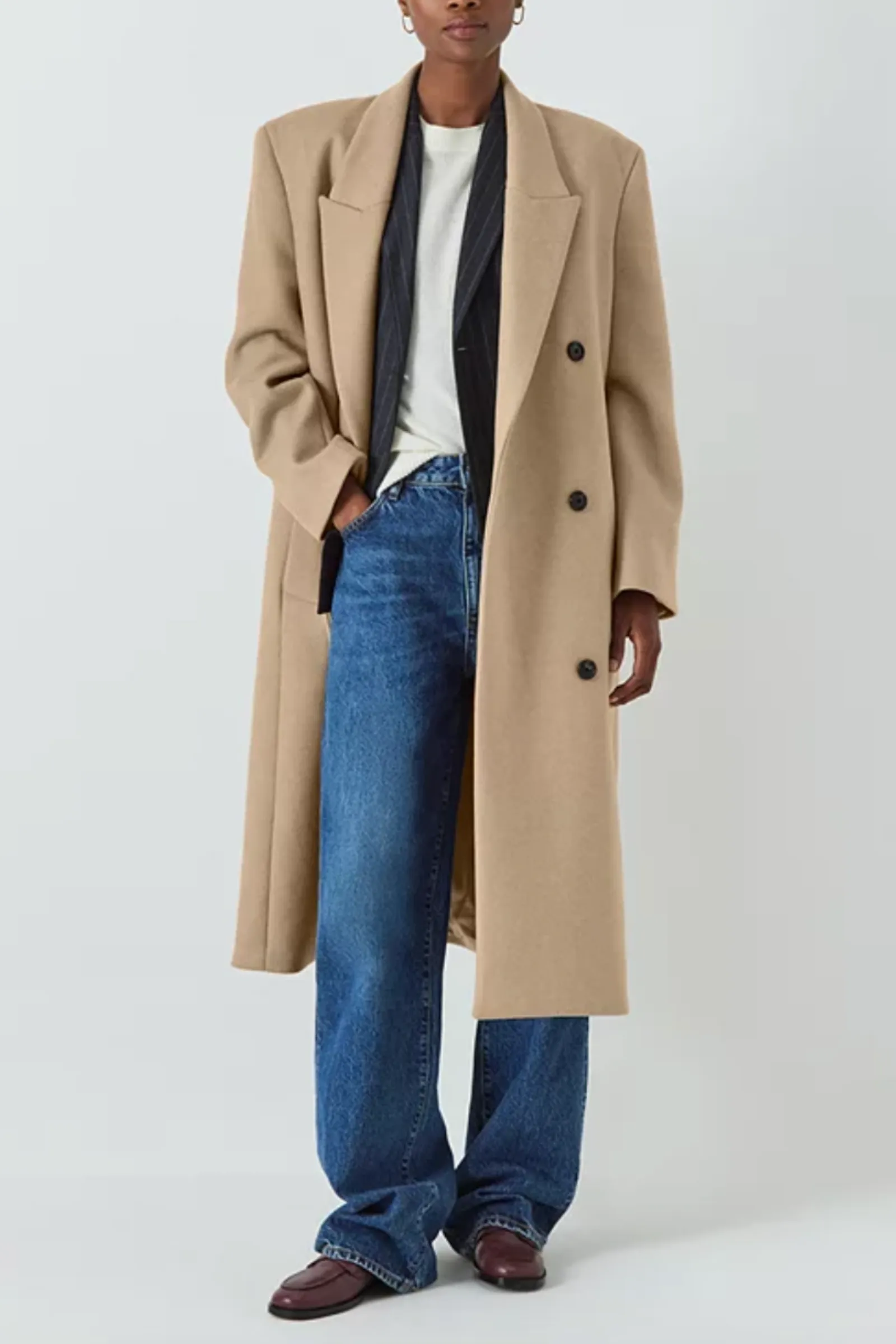 Plain Soft Double Breasted Wool Coat, Tan