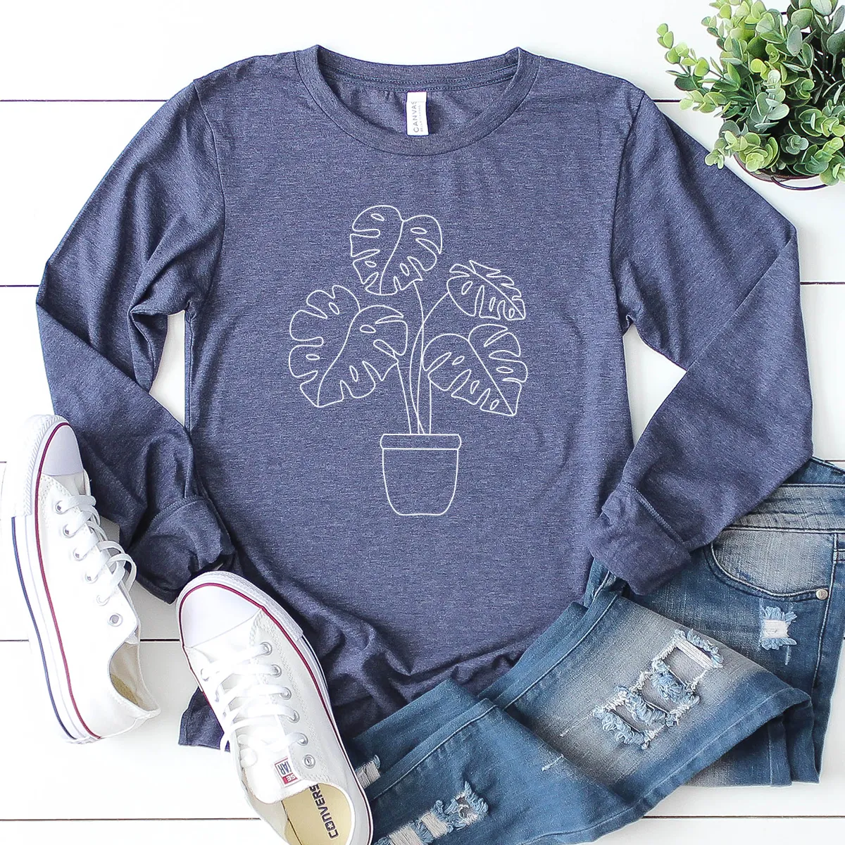 potted monstera long sleeve unisex tee