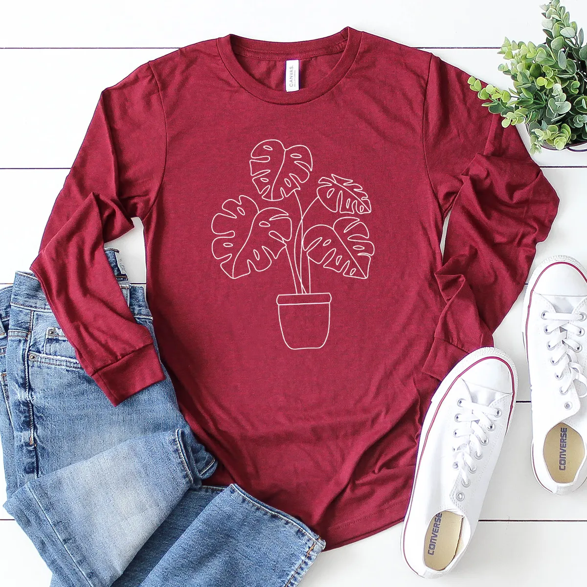 potted monstera long sleeve unisex tee