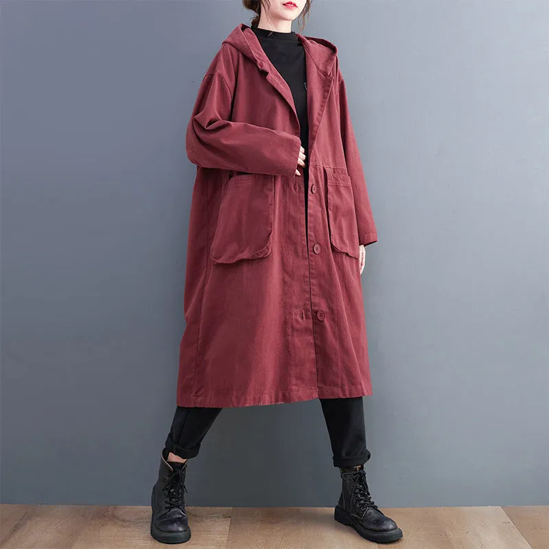 Raglan Sleeve Hooded Trench Coat