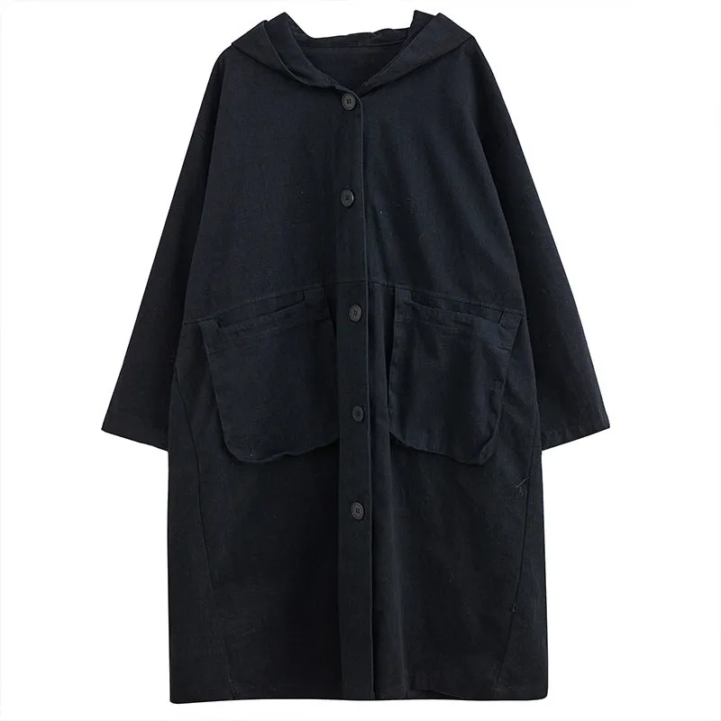 Raglan Sleeve Hooded Trench Coat