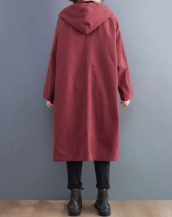 Raglan Sleeve Hooded Trench Coat