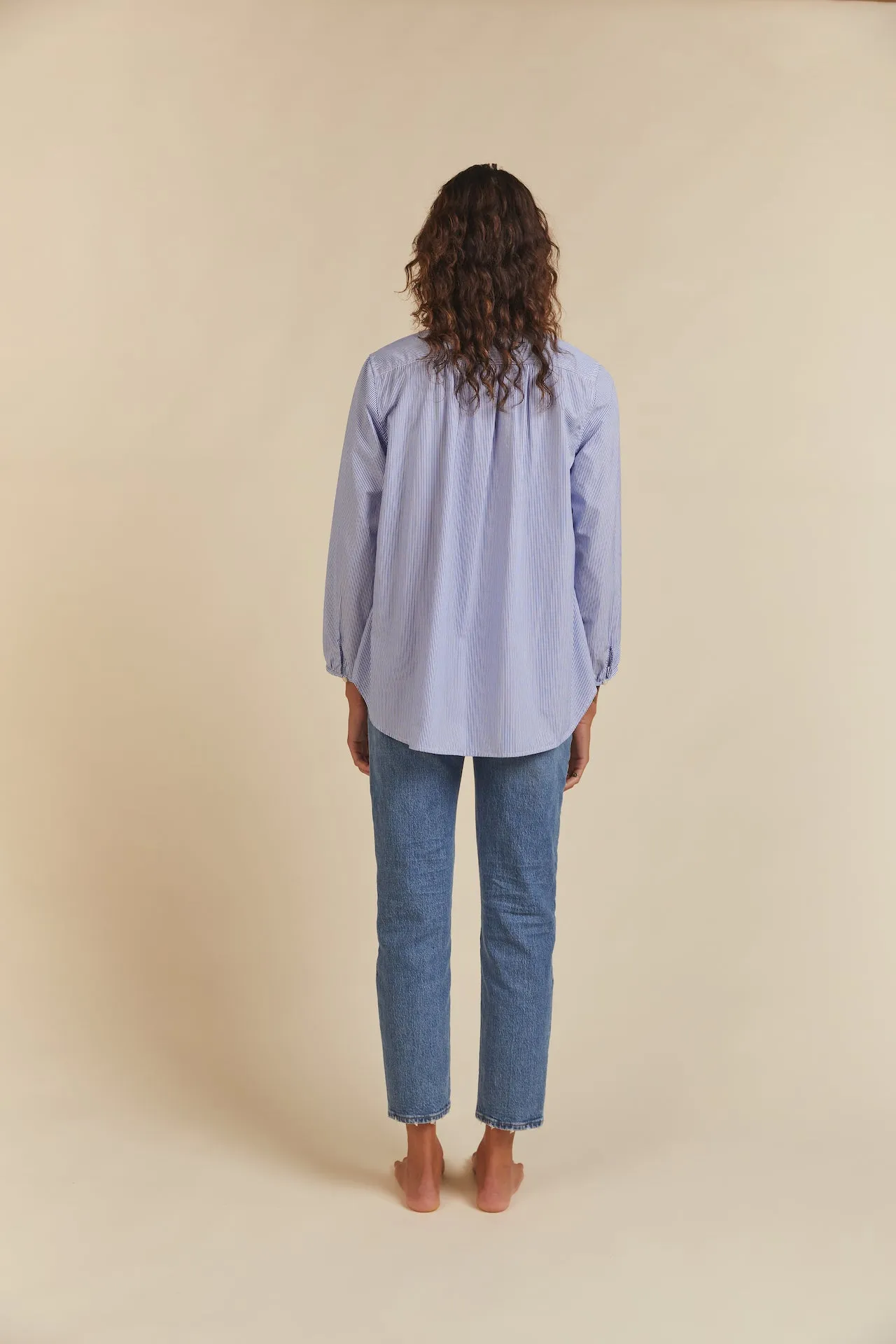 Sara B Henley Shirt Blue/White Stripe