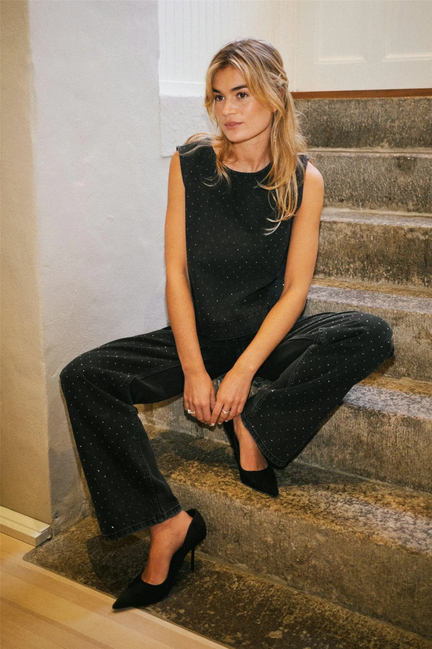 Simona Bedazzled Pants Black