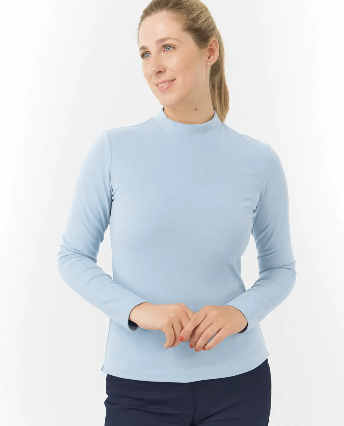 SIZE XL - PURE GOLF Olwen Mock neck Winter Top 502 Powder Blue