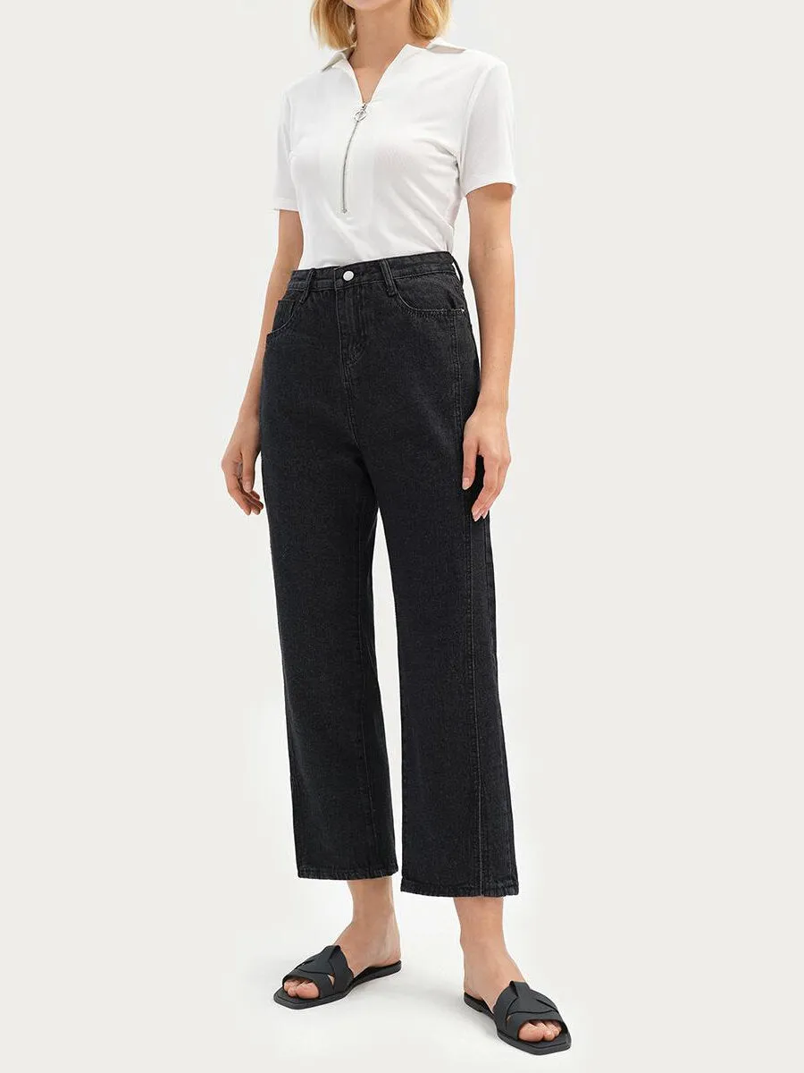 Split Button Flare Leg Denim Jeans