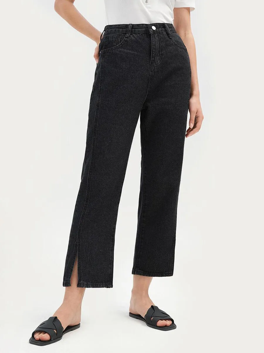 Split Button Flare Leg Denim Jeans