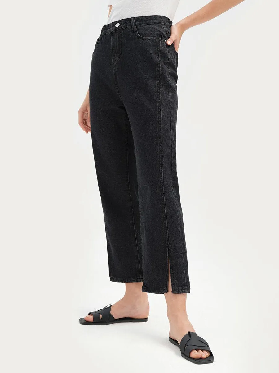 Split Button Flare Leg Denim Jeans