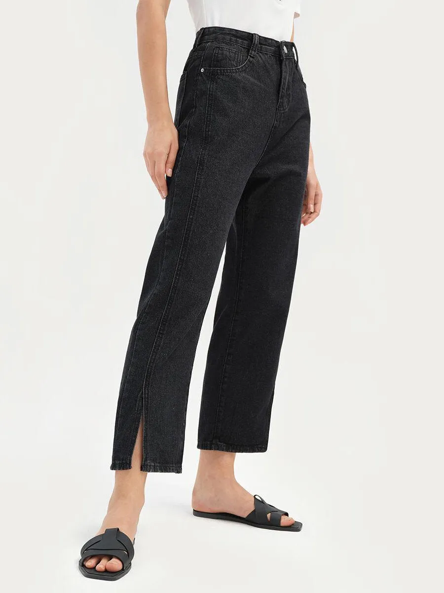 Split Button Flare Leg Denim Jeans